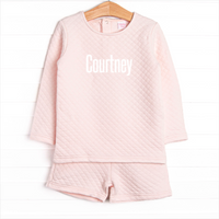 Courtney Quilted Long Sleeve Short Set, Pink