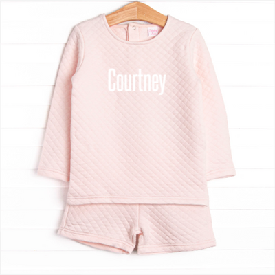 Courtney Quilted Long Sleeve Short Set, Pink