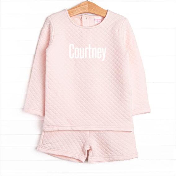 Courtney Quilted Long Sleeve Short Set, Pink
