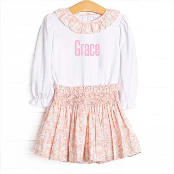 Crisp Autumn Air Smocked Skirt Set, Pink