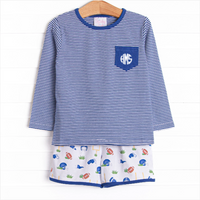 Down, Set, Hike Long Sleeve Short Set, Blue