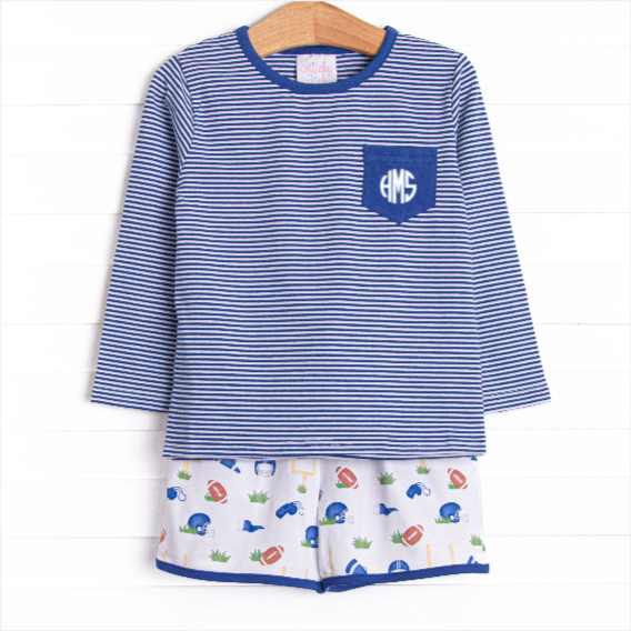Down, Set, Hike Long Sleeve Short Set, Blue