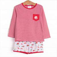 Down, Set, Hike Long Sleeve Short Set, Red