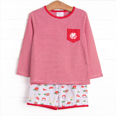 Down, Set, Hike Long Sleeve Short Set, Red