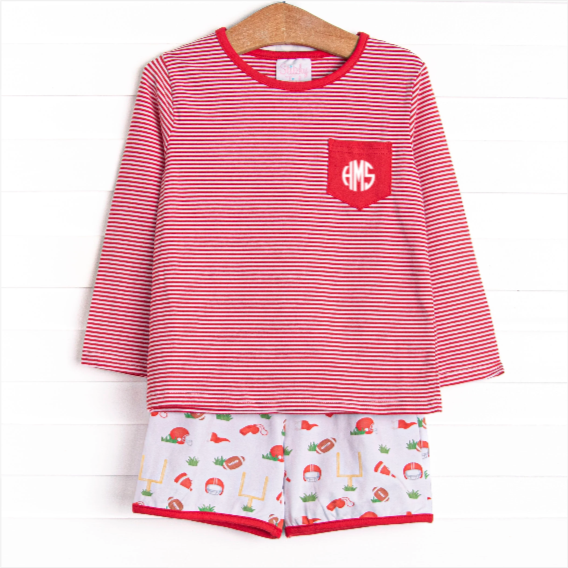 Down, Set, Hike Long Sleeve Short Set, Red