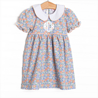 Drenched in Dahlias Collared Dress, Blue