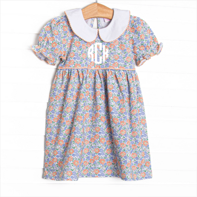 Drenched in Dahlias Collared Dress, Blue