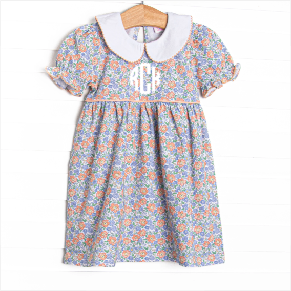 Drenched in Dahlias Collared Dress, Blue