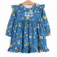 Ducks in a Row Ruffle Dress, Blue