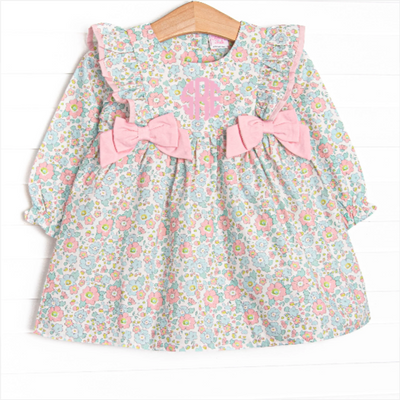 Early Fall Florals Bow Dress, Pink