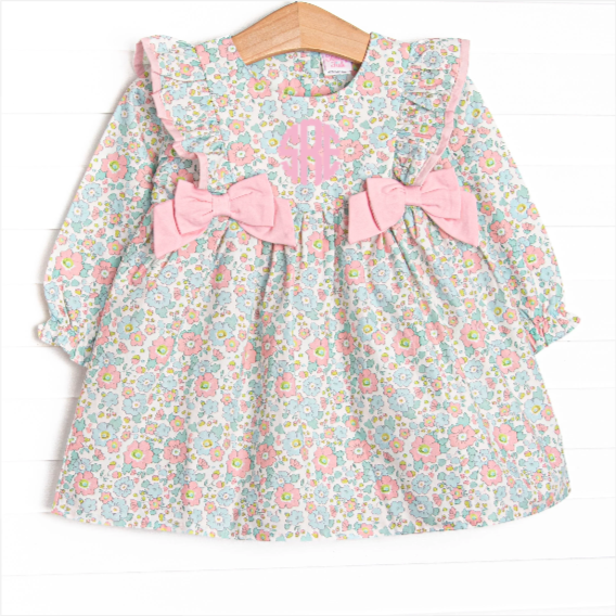 Early Fall Florals Bow Dress, Pink