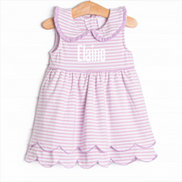 Elaine Scallop Dress, Light Purple Stripe