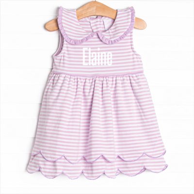 Elaine Scallop Dress, Light Purple Stripe