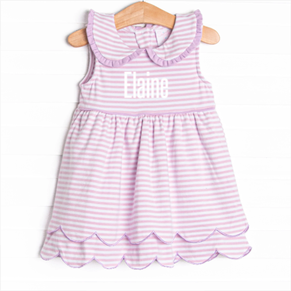 Elaine Scallop Dress, Light Purple Stripe