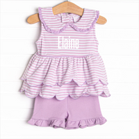 Elaine Scallop Short Set, Light Purple Stripe