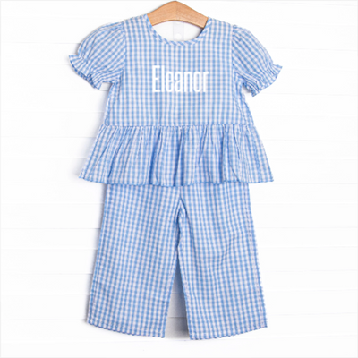 Eleanor Ruffle Pant Set, Blue