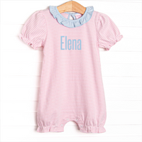 Elena Pima Bubble Romper, Light Blue and Pink Stripe