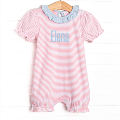 Elena Pima Bubble Romper, Light Blue and Pink Stripe