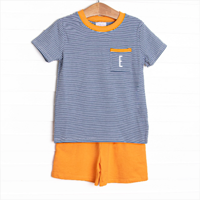 Eli Short Set, Orange and Navy Stripe