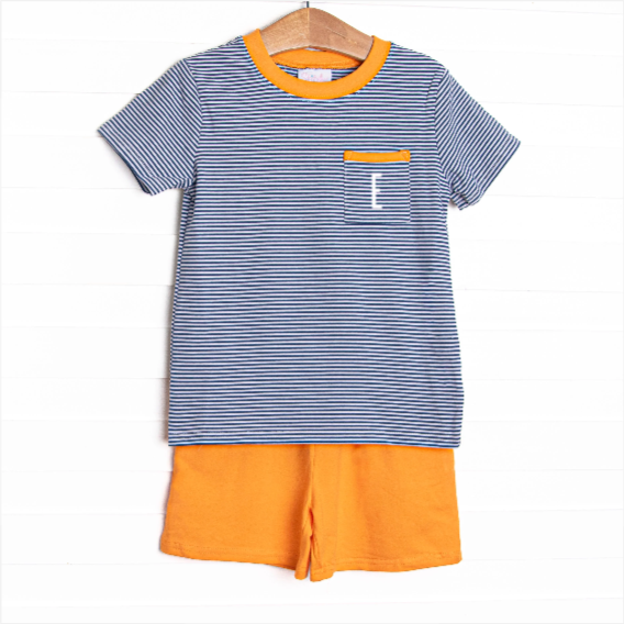 Eli Short Set, Orange and Navy Stripe
