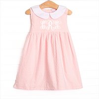Elizabeth Collared Dress, Pink Swiss Dot