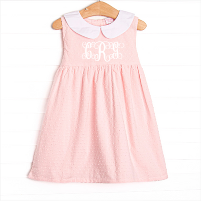 Elizabeth Collared Dress, Pink Swiss Dot