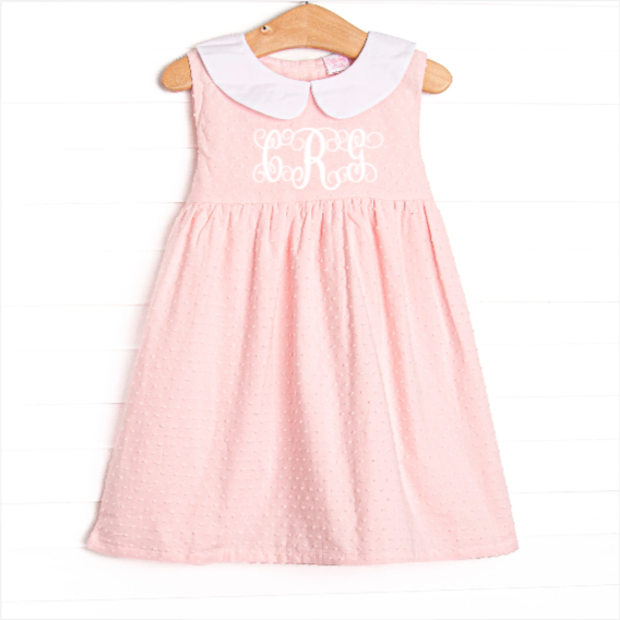 Elizabeth Collared Dress, Pink Swiss Dot