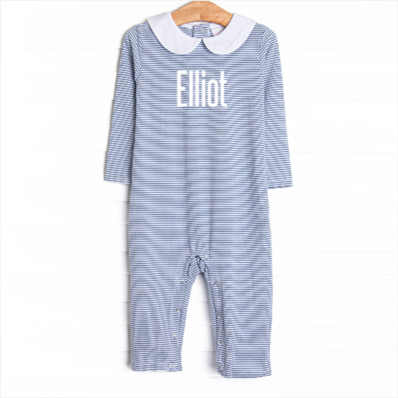 Elliot Romper, Slate Blue Stripe