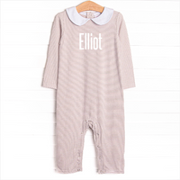 Elliot Romper, Tan Stripe