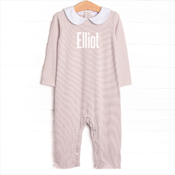 Elliot Romper, Tan Stripe
