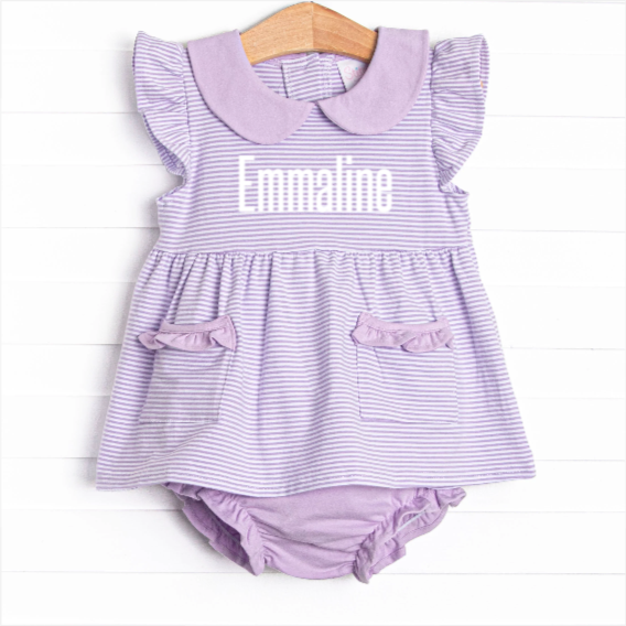 Emmaline Diaper Set, Purple Stripe