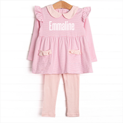 Emmaline Long Sleeve Legging Set, Light Pink Stripe