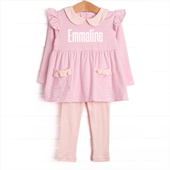 Emmaline Long Sleeve Legging Set, Light Pink Stripe