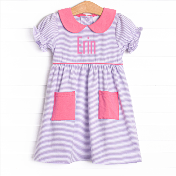 Erin Pocket Dress, Pink and Purple Stripe