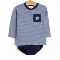 Evan Long Sleeve Pocket Diaper Set, Navy Stripe