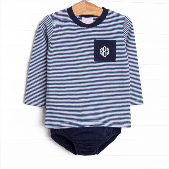 Evan Long Sleeve Pocket Diaper Set, Navy Stripe