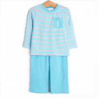 Evan Pant Set, Aqua Stripe