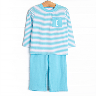 Evan Pant Set, Aqua Stripe