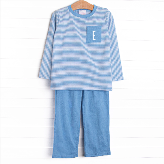 Evan Pant Set, Medium Blue Stripe