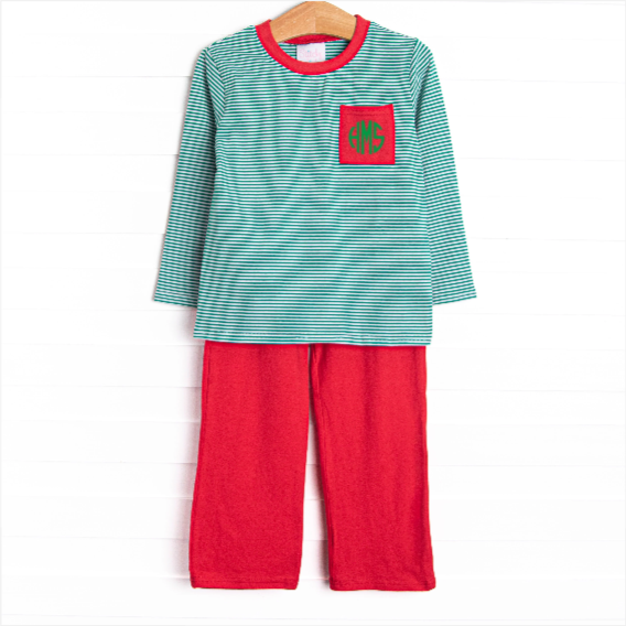 Evan Pant Set, Red and Green Stripe