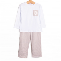 Evan Pant Set, White and Tan Stripe