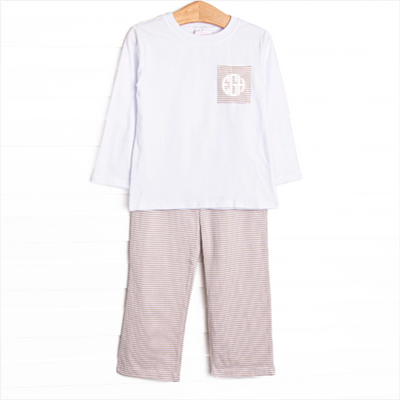 Evan Pant Set, White and Tan Stripe