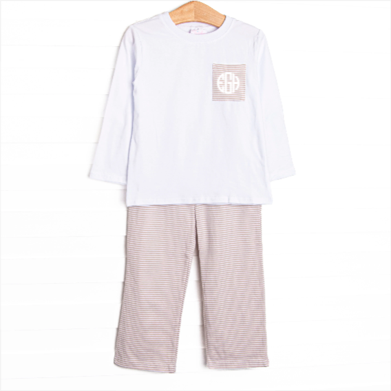 Evan Pant Set, White and Tan Stripe