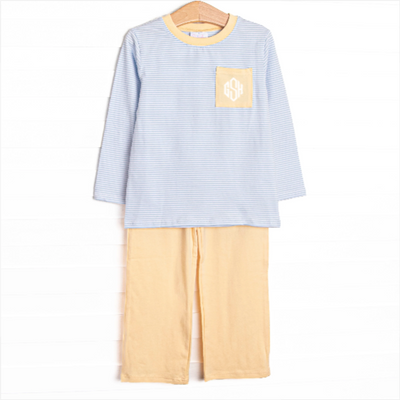 Evan Pant Set, Yellow and Light Blue Stripe