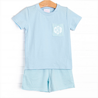 Evan Short Set, Blue and Aqua Stripe