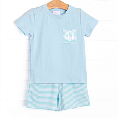 Evan Short Set, Blue and Aqua Stripe