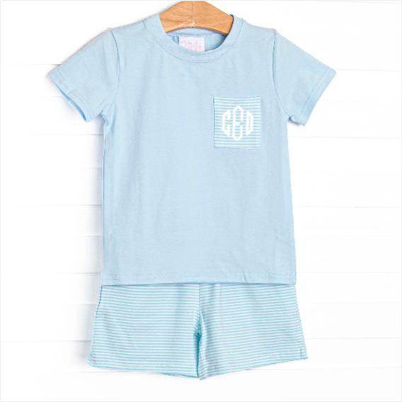 Evan Short Set, Blue and Aqua Stripe
