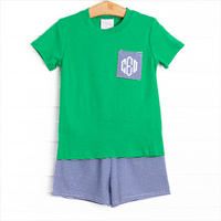 Evan Short Set, Green and Royal Blue Stripe