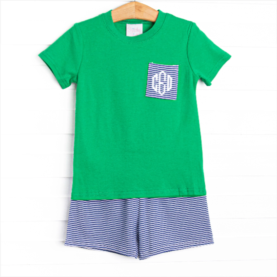 Evan Short Set, Green and Royal Blue Stripe
