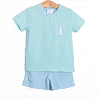 Evan Short Set, Light Blue and Mint Stripe